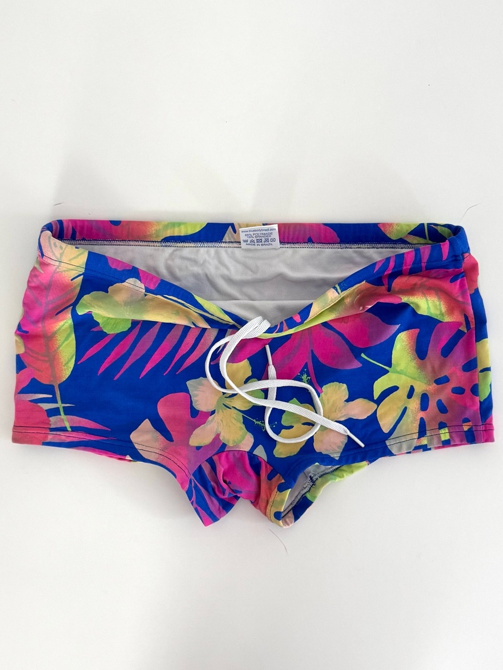 Tropical Print Swim Shorts - Bright Blue with Pink & Yellow Floral